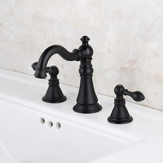 Two Handle Bathroom Sink Faucet Matte Black 3 Hole with Pop up Drain,High Arc Lavatory 8 Inch Widespread Bathroom Faucet,F-8805P-MT