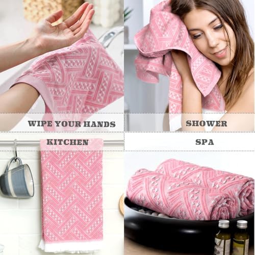HunnmingRe 4 Pack Boho Hand Towel for Kitchen, Pink,White