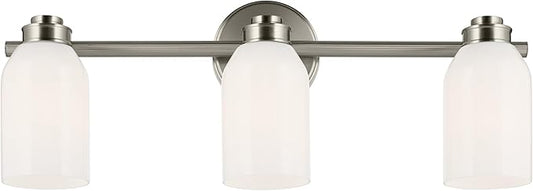 Kichler Shae 24.25" 3-Light Vanity Light with White Opal Glass in Brushed Nickel, for Bathroom Vanity, Powder Room, Over a Mirror, (24.25" W x 9" H), 55202NI