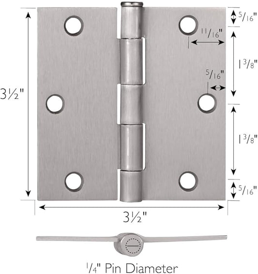 Design House 9-Pack Satin Nickel Interior Door Hinges - 3.5-inch x 3.5-inch – Square Corner Radius Steel Door Hinge – Fits Standard Doors – Design House 186007