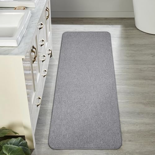 Bosap Bath Mat,Ultra Thin Bathroom Runner Rugs,Large Bath Mats for Bathroom,Quick Dry,Non-Slip,Machine Washable,Low Pile,Bath Rug,Shower Outside,Sink,Home Decor Accessories.Grey,1'5"x4'11"(17x59inch)