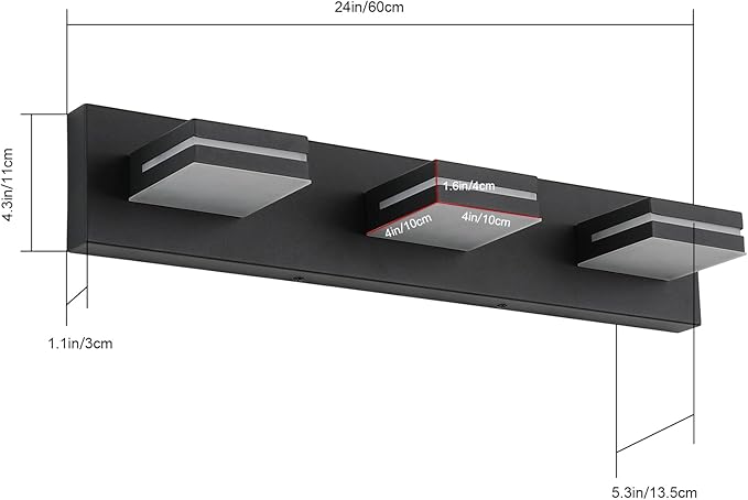 SineRise LED Modern Bathroom Vanity Light Fixtures, Dimmable Matte Black Modern Acrylic Bathroom Wall Lighting Fixtures Over Mirror (Cool White 6000K)
