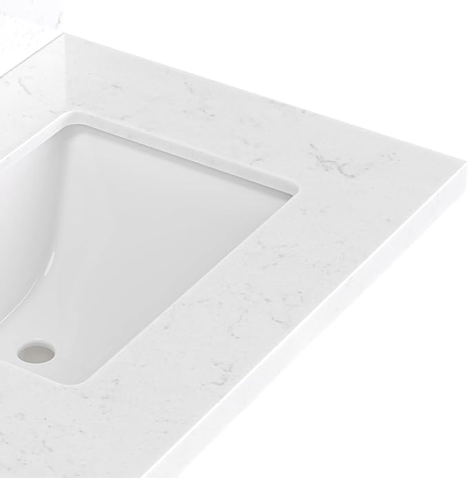 ARIEL Monroe 66-inch Bathroom Vanity with Sink,Solid Wood, 1.5-inch Carrara White Quartz Countertop & Backsplash, Double Oval Porcelain Sink, 9 Dovetail Drawers, Matte Black, White Oak