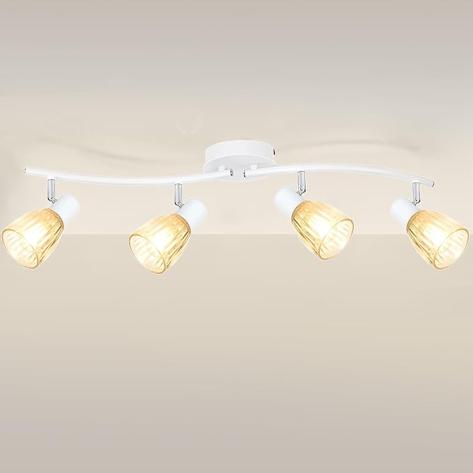 HiBay 4-Light Track Lighting White, Adjustable Modern Ceiling Light Fixture | with Glass Shades, Flush Mount Ceiling Wall Spotlight Indoor for Bathroom, Kitchen, Living Room, E12 Base, No Bulbs