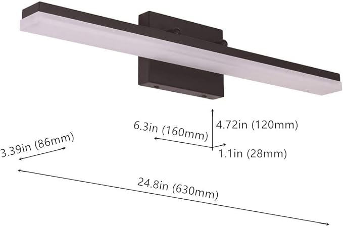mirrea 24in Modern LED Vanity Light for Bathroom Lighting Dimmable 24w Black Painted (Warm White 3000K)