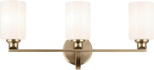 Kichler Gioe 24.25" 3-Light Vanity Light with Opal Glass in Champagne Bronze, Damp Rated, for Bathroom, Powder Room, Over a Mirror, (24.25" W x 10.5" H), 55226CPZ
