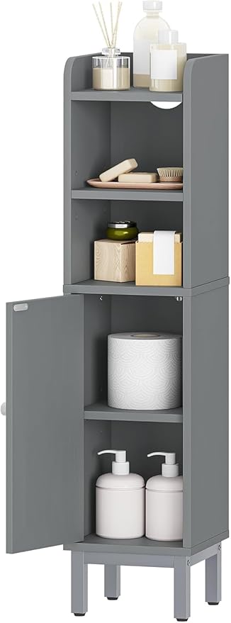 Hzuaneri Bathroom Storage Cabinet, Small Corner Floor Cabinet | Narrow Toilet Paper Holder, Bathroom Organizer with Adjustable Shelf, 2 Doors, for Small Spaces, Gray BC08221GR