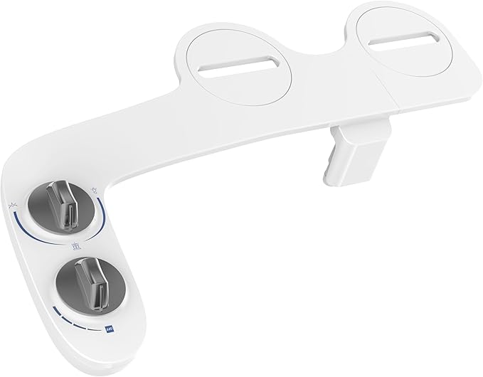 Bidet Attachment for Toilet Seat, Dual Nozzle Rear/Feminine Wash, Self Cleaning Sprayer, Non Electric Bidet with Adjustable Cold Water Pressure