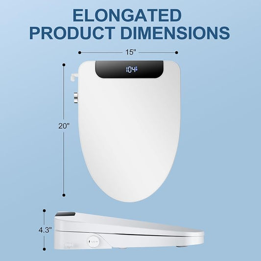 Electric Bidet Toilet Seat, Elongated, Warm Water with Air Dryer, Heated Seat and Slow Close Lid, Adjustable Water Temperature, Front and Rear Wash, LED Nightlight, Wireless Remote, 102