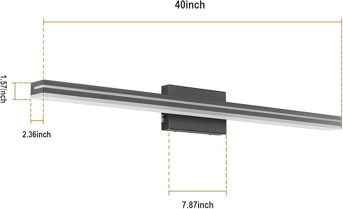 SineRise LED Modern Bathroom Vanity Light Bar (40-Inch, 3000K/4000K/6000K), Matte Black Dimmable Modern Acrylic Bathroom Wall Lighting Fixtures Over Mirror