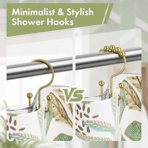 Amazer Gold Shower Curtain Hooks, 12PCS Rust-Resistant Metal Double Shower Curtain Rings for Curtain Rolling Shower Hooks, Shower Rings for Bathroom Shower Curtain Rod