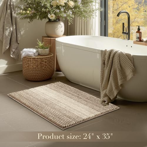 BSICPRO Large Bathroom Rugs, 24x36 Chenille Bath Mats, Tan
