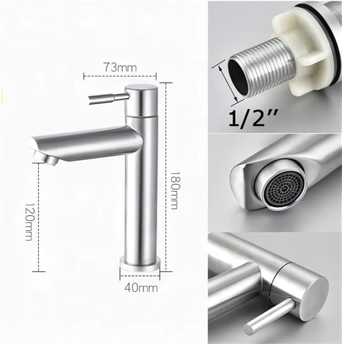 Faucet Faucet 1/2Inch 304 Stainless Steel Single Cold Water Tap Gold Black Silver Color Deck Mounted Basin Sink Faucet(Gold) Faucet