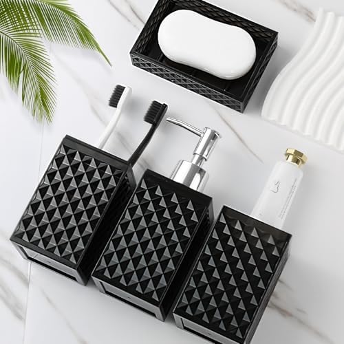 RYTOXILO Black Bathroom Accessories Set, 4 Pack Matte Black Bath Accessory Sets Complete, Acrylic Soap Dispenser and Toothbrush Holder Set for Bathroom Counter Sink, Modern Bathroom Decor