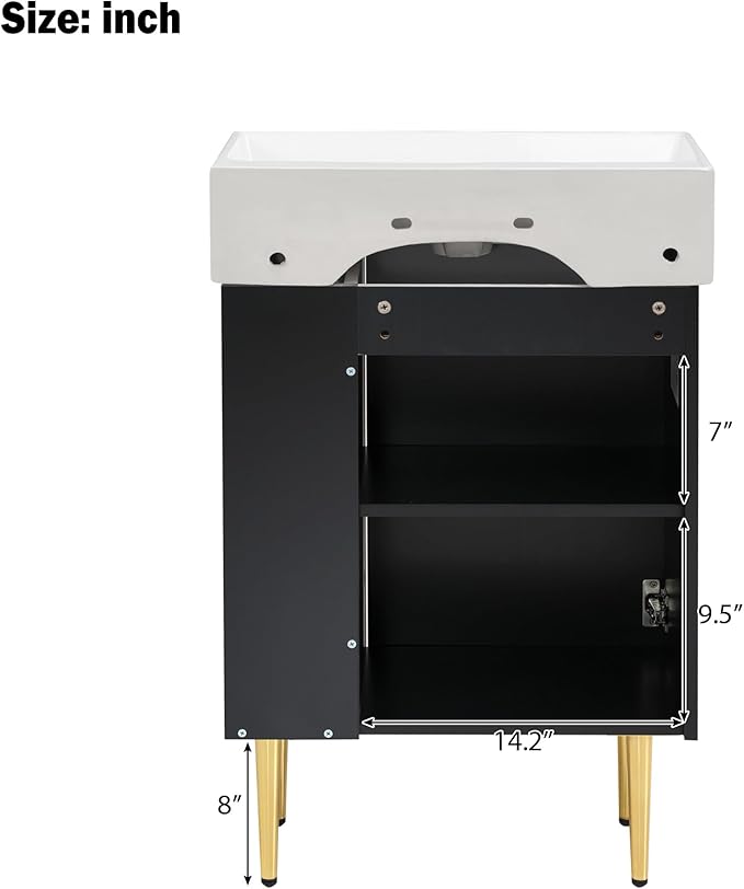 Merax 21.6 Inch Small Bathroom Vanity Sink Combo, Freestanding Bathroom Cabinet with Undermount Ceramic Sink, Modern Bathroom Storage Vanity Soft-Close Doors, Black