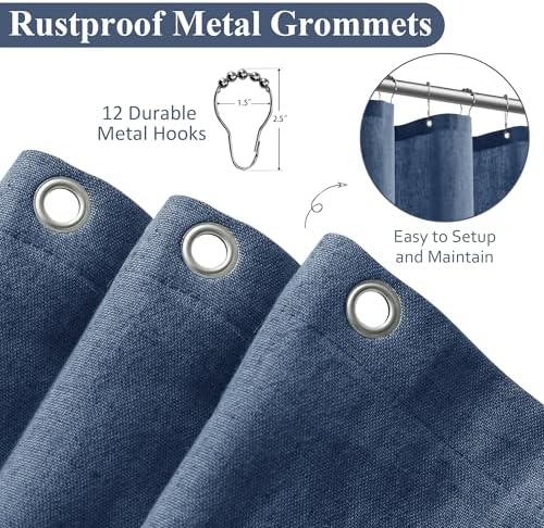 Naturoom Linen Shower Curtain 84 Inch for Bathroom Vintage Blue 1 Panel