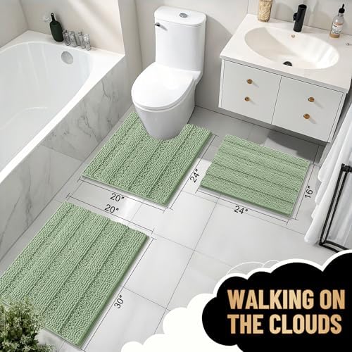 OLANLY Thick Large Bathroom Rugs 40x24, Chenille Bath Rugs, Sage Green