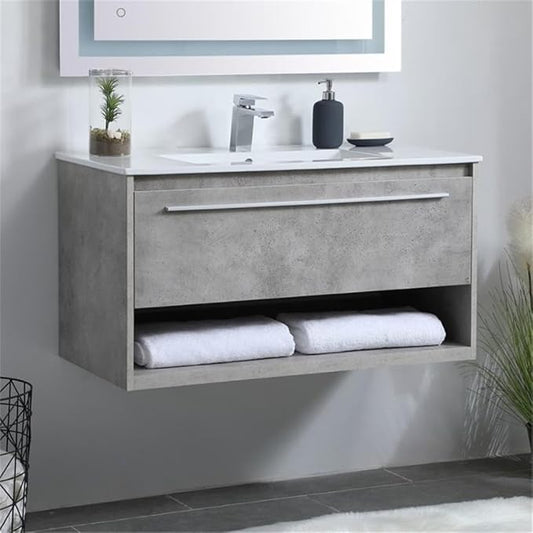 36 Inch Single Bathroom Floating Vanity in Concrete Grey, 714554