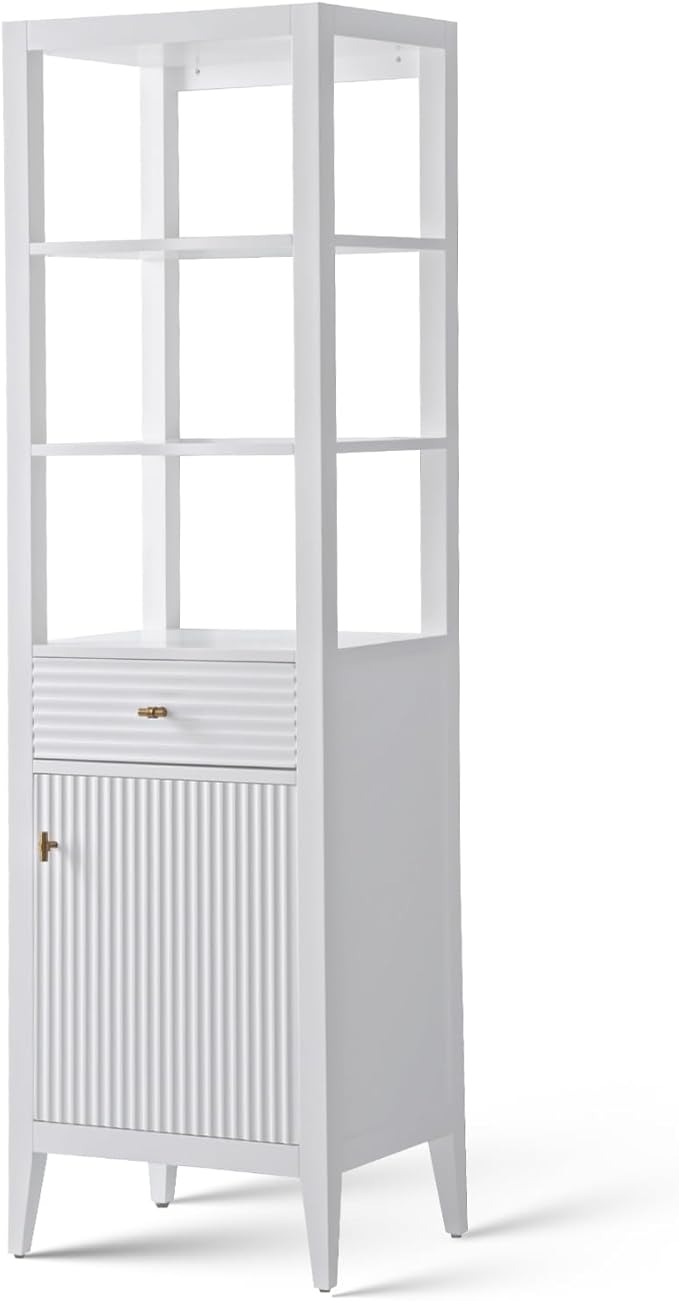 Vanity Art Vanity with Storage Cabinet & Shelves, Free-Standing Vanity with Soft-Closing Doors, White, Golden Brushed Handware VA91-LC-W-GB