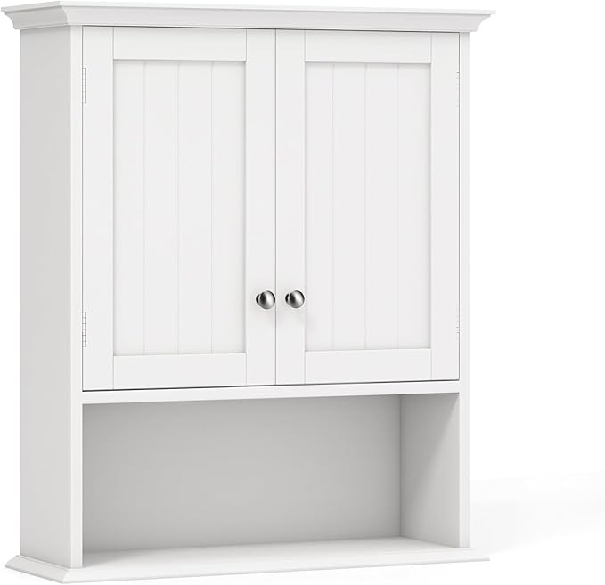 Giantex Bathroom Cabinet Wall Mount, Medicine Cabinet with Adjustable Shelf, Open Shelf, Over The Toilet Space Saver Storage Organizer for Laundry Room, Kitchen, Cupboard (White)