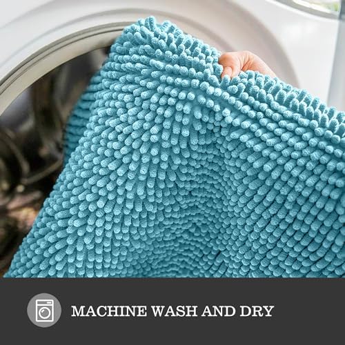 Yeaban Chenille Sky Blue Bathroom Rug 20"x32", Non-Slip Rubber Backing