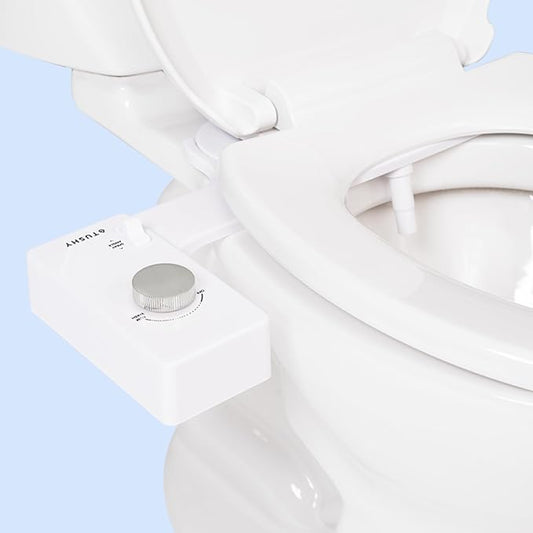 TUSHY Classic Brushed Nickel Bidet and Relaxed Ottoman White Bundle