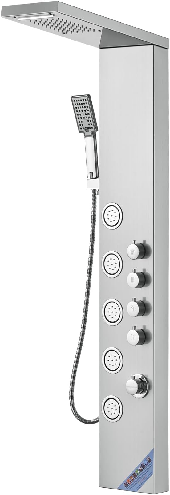 VEVOR Shower Tower, 4 Shower Modes Shower Tower System, Rainfall, Waterfall, 5 Full Body Massage Jets and 3-Setting Handheld Shower Head with 59" Hose, Stainless Steel Wall-Mounted Shower Set
