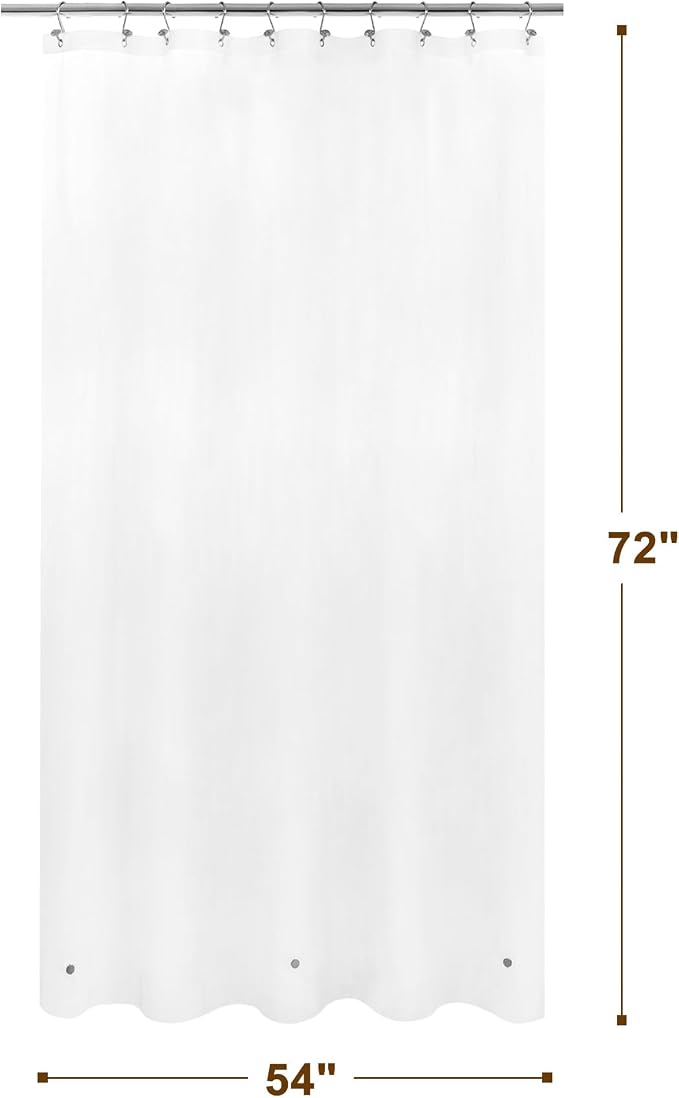 Barossa Design 54" x 72" Frosted Stall Shower Curtain Liner with 3 Magnets - Waterproof PEVA Shower Liner for Bathroom Stall, PVC Free, Metal Grommets - Frost, 54x72