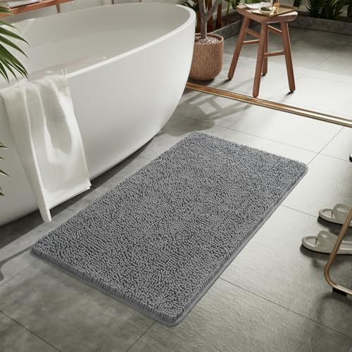 LOCHAS Luxury Bathroom Rug Shaggy Bath Mat 24 x 36 Inch, Light Gray