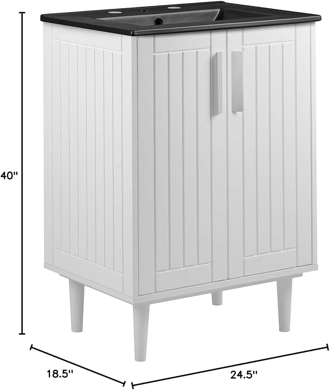 Modway Augusta 24" Bathroom Vanity Cabinet and Ceramic Vessel Sink Basin Combo in White Black