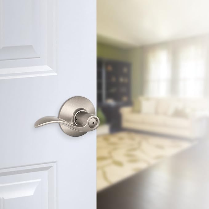 Schlage F40 ACC 619 Accent Door Lever, Bed & Bath Privacy Lock, Satin Nickel