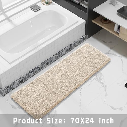 Yimobra Bathroom Runner Rug Non Slip 70x24,Long Bath Mat, Light Beige&White