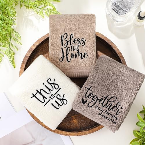 FuWeave 3 Pcs Hand Towels Bathroom Set,Brown,Inspirational Language