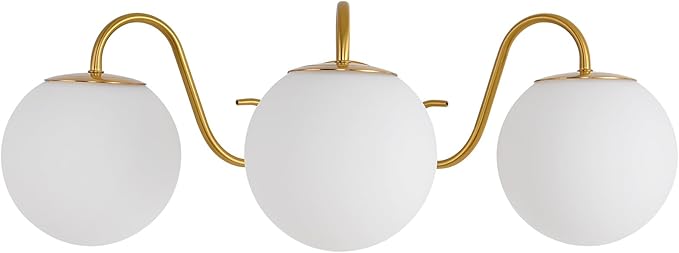 Vintage Brushed Gold Bathroom Vanity Light Fixtures Over Mirror 3 Lights | Vanity Lights For Bathroom With Milk Glass Shade,Medieval Court Style Wall light For Bedroom,DressingTable,Hallway,G9 Incl