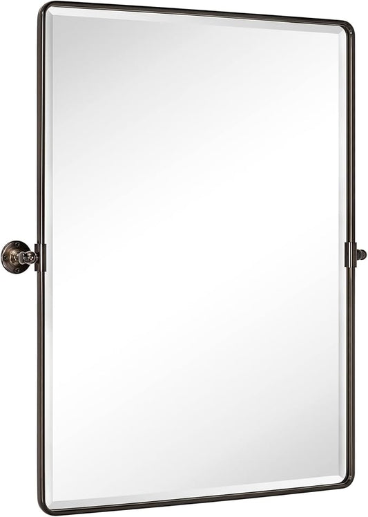 TEHOME Pivot Mirror Oil Rubbed Bronze Tilt Mirror Large Metal Framed Rectangle Tilting Beveled Vanity Mirrors for Wall, Vertical Hanging, Overall 34.14 x 40 inches (Mirrror 30 x 40 inches)