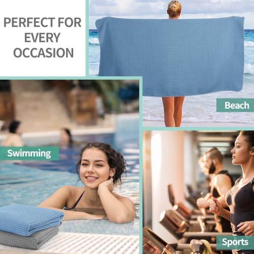 Microfiber Waffle Bath Towels, 4 Pieces, Soft, Absorbent, Fast Drying, Lint Free 430 GSM (27''x55''/68.58 cm x139.7 cm) (Gray+Blue)