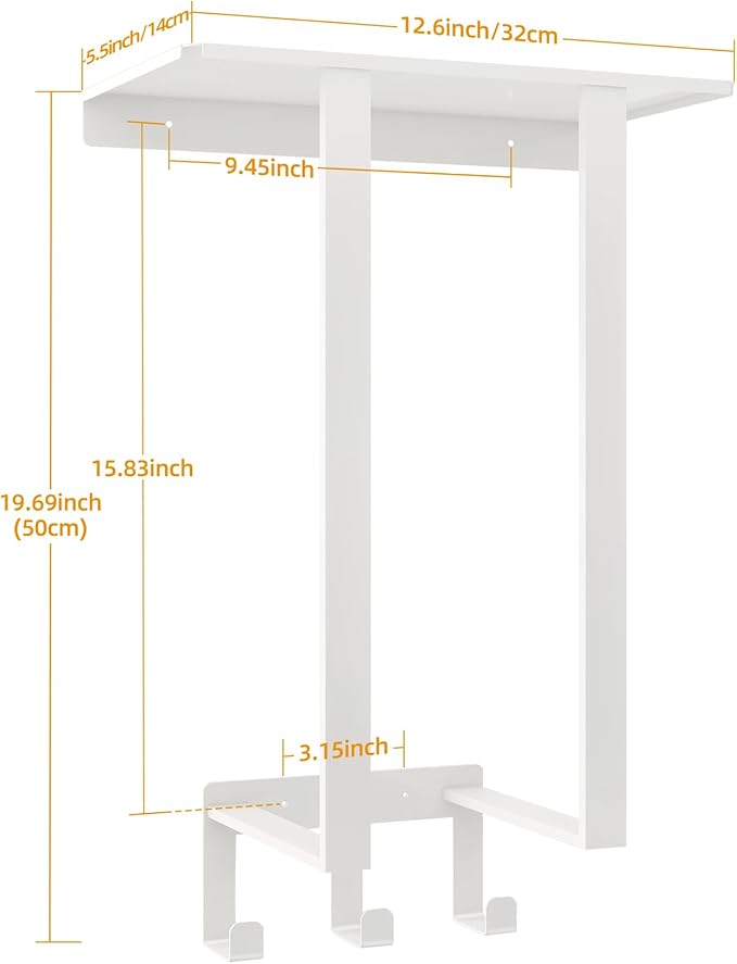 Bethom Towel Racks for Bathroom White, Storage with Shelf Wall Mounted | Stainless Steel, 3 Hooks, Towel Storage Rack with Shelf for Small Bathroom