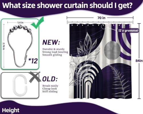 Dark Purple and Grey Extra Long Shower Curtain, Tall 72X84 in