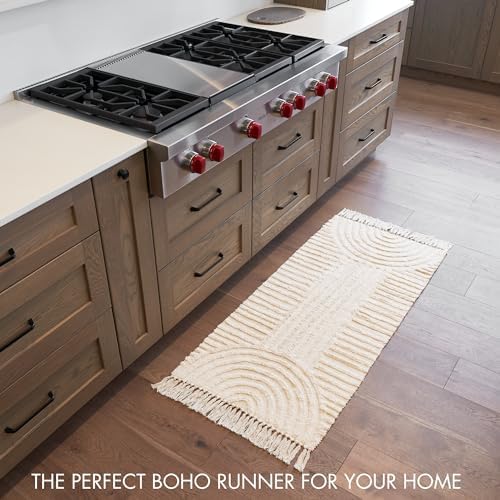 KIBAGA Boho Bathroom Rug with Tassels - Soft Non-Slip Cotton Mat, 2x4.3 ft