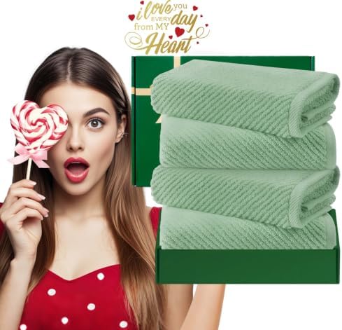 VOOVA & MOVAS Hand Towels 4PC, 100% Cotton, 18x28 in, Sage Green