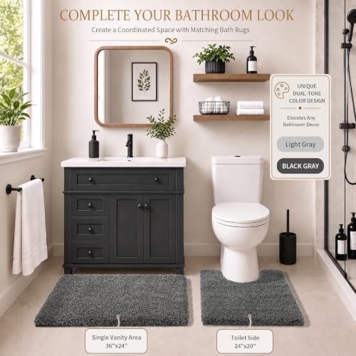 Yimobra Bathroom Rugs Non Slip Washable 36X24, Ultra Soft and Water Absorbent Bath Mats, Plush Shower Mat Outside, Luxury Microfiber Thick Matts for Bathroom Floor/Tub, Light Gray and Black Gray