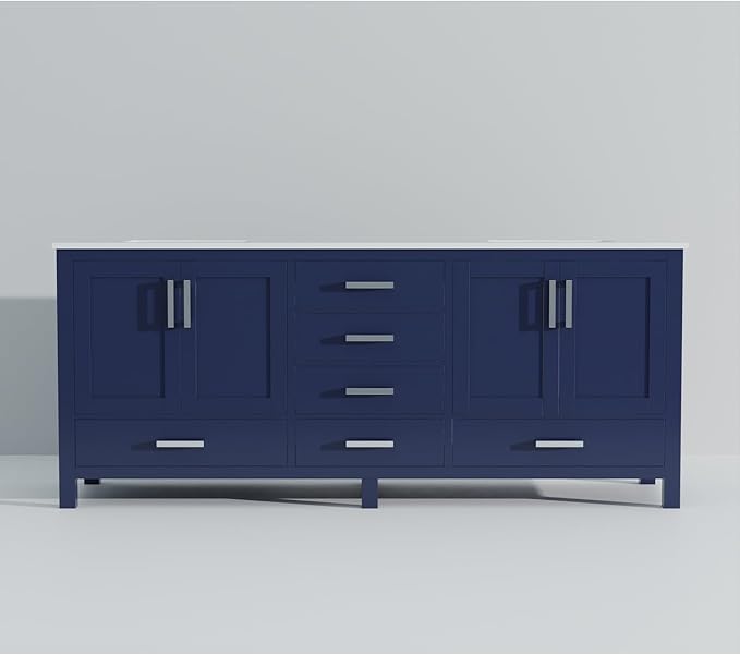 Jacques 84 in. W x 22 in. D Navy Blue Double Bath Vanity and White Quartz Top