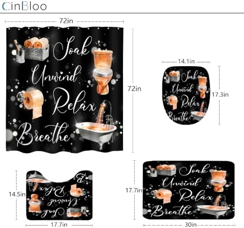 Burnt Orange Fashion Funny Words 4Pcs Bathroom Shower Curtain Set with Rugs