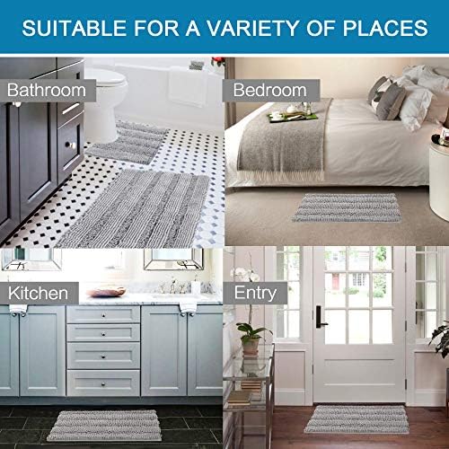 H.VERSAILTEX Bathroom Rugs Bath Rug Set 2 Piece Bathroom Contour Rug Toilet Mat Sets Non Slip Contour Bath Rug Ultra Thick Water Absorbent Striped Bath Mats Washable(20" x 32" Plus 20" x 20" U, Dove)