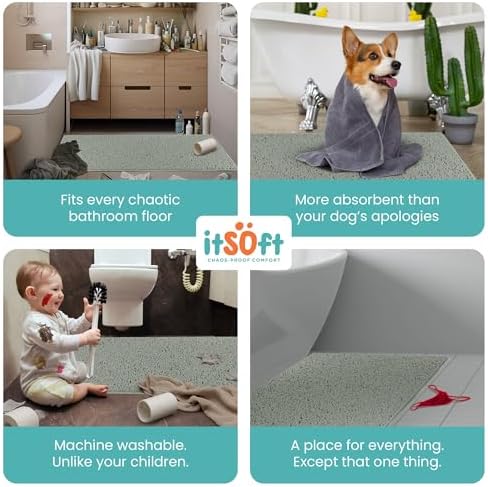 ITSOFT Extra Large Plush Bathroom Rug 59"x21", Absorbent Machine Washable Non Slip Bath Mats, Quick Dry Bathmat, Bath Rugs for Bath, Shower, Bedroom, or Door Mat, Sage Green
