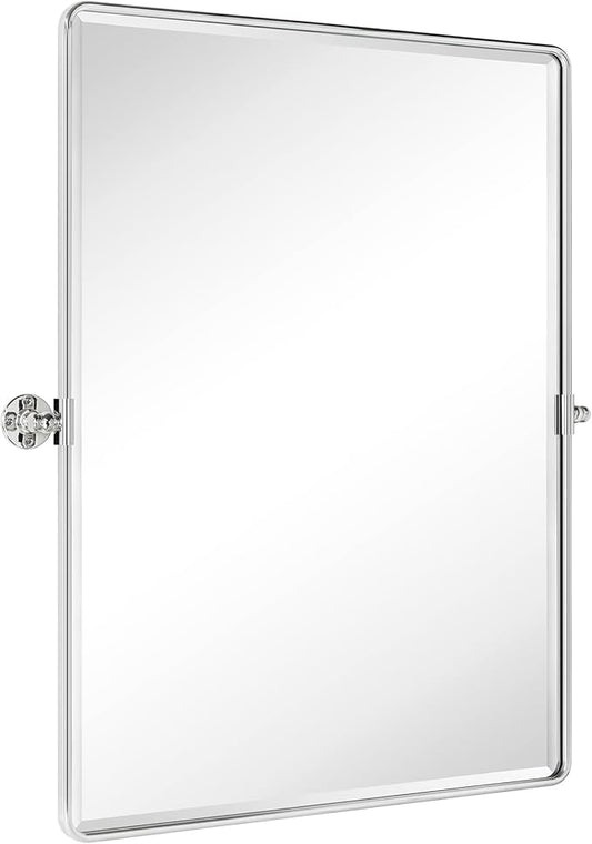 TEHOME Pivot Mirror Chrome Tilt Bathroom Vanity Mirror Large Metal Framed Rectangle Tilting Beveled Vanity Mirrors for Wall, Vertical Hanging, Overall 34.14 x 40 inches (Mirrror 30 x 40 inches)