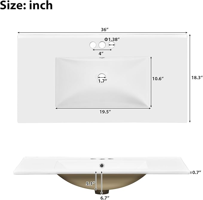 36" Bathroom Vanity,Farmhouse Vanity with Ceramic Sink, Set Bathroom Storage Cabinet, Espresso