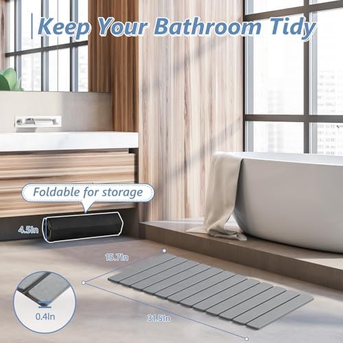 AWW Foldable Stone Bath Mat, Diatomaceous, 31.5"x15.7", Grey