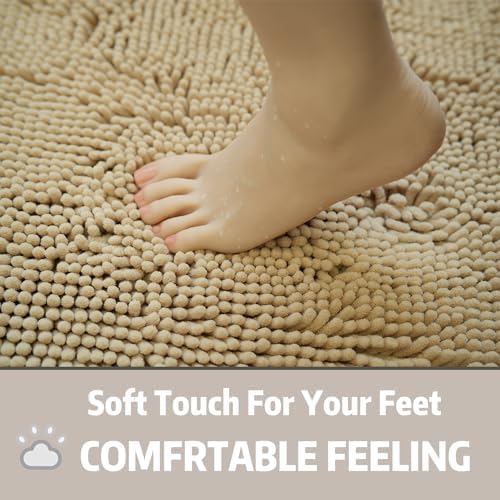 Bathroom Rugs Chenille, Extra Thick and Absorbent, Non-Slip, Machine Washable, Dry Quckily, Soft Cozy Plush, Used Under Shower Bathtub and Sink, Bath mat Sets Camel