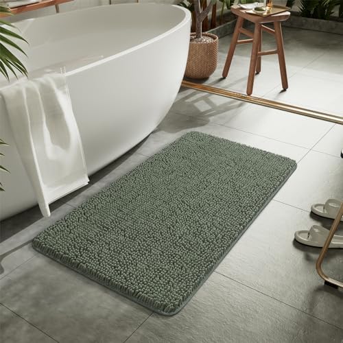 LOCHAS Luxury Bathroom Rug Shaggy Bath Mat 24 x 48 Inch, Sage Green